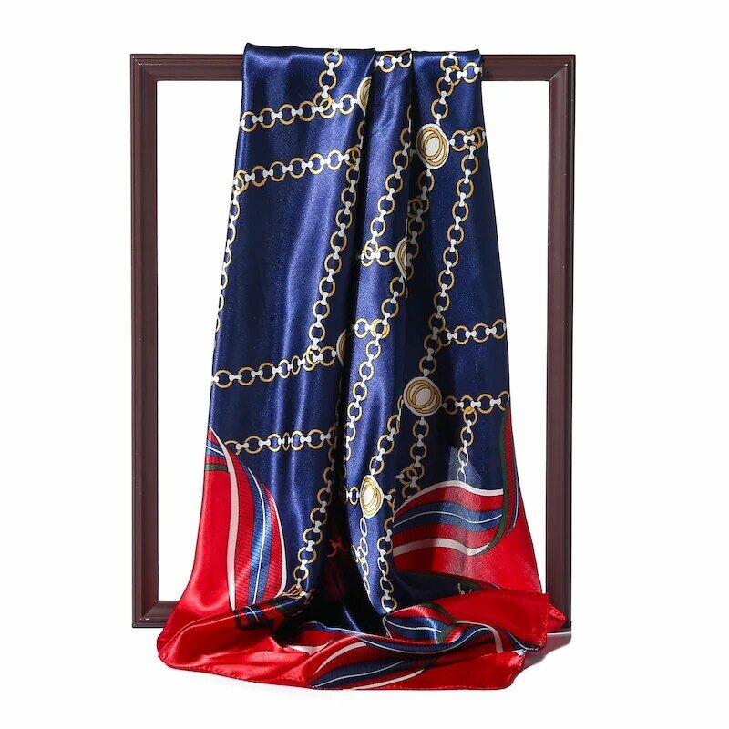 Квадратный шелковый шарф 90 см, женский роскошный фирменный хиджаб с принтом, шали, Женские палантины, весенние и летние атласные шарфы на шею