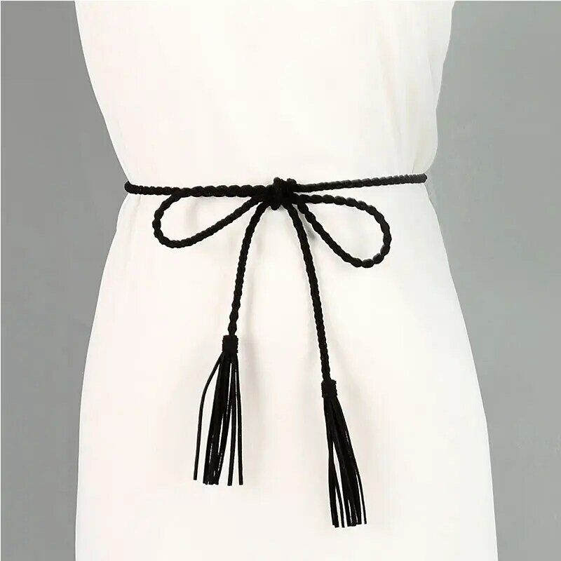 Cintura trançada para mulheres Cinto de borla tecido Boho, corda de cintura fina, cintos de malha para vestido, acessórios para meninas, 2022