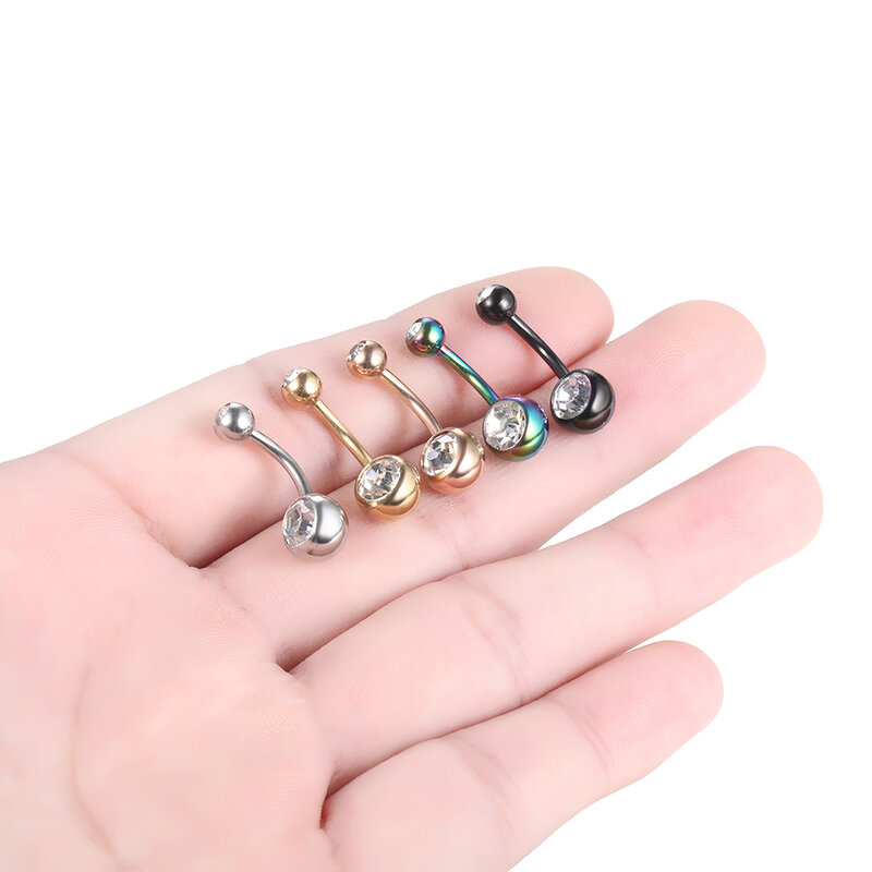 Женское кольцо для пирсинга пупка из хирургической стали с фианитом, 10 мм
