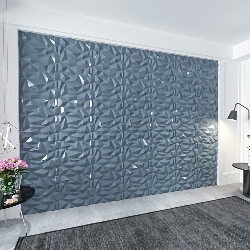 50x50cm PVC 3D Diamond Wall Panels Jagged Matching-Matt Silver for Living Room Bedroom TV Background Ceiling Pack of 12 Tiles