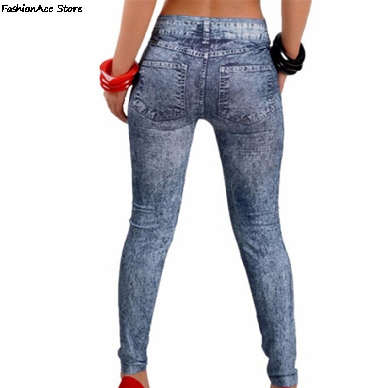 Women Leggings Denim Jeans Pants With Pocket Slim Leggings Women Fitness Blue Black Leggins