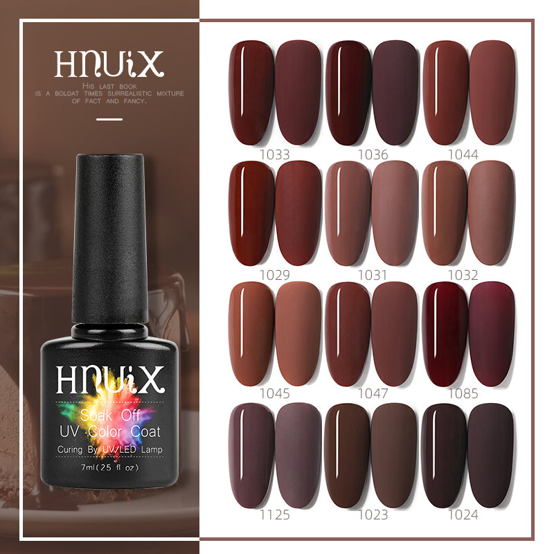 HNUIX UV 매니큐어 매트, 커피 브라운 컬러, 용해성 시리즈, 초콜릿 네일 페인트, 매니큐어 젤, 탑 코트, 7ml