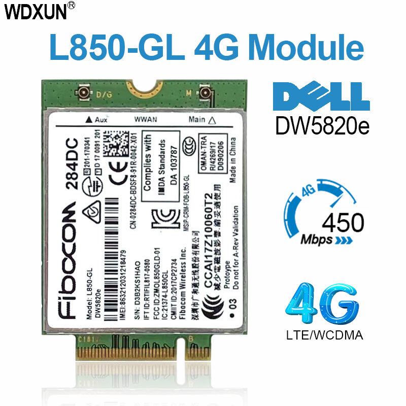 DW5820e L850-GL L850 DW5820 LTE 4G Cartão Módulo 0284DC 284DC Para laptop Dell 3500 5400