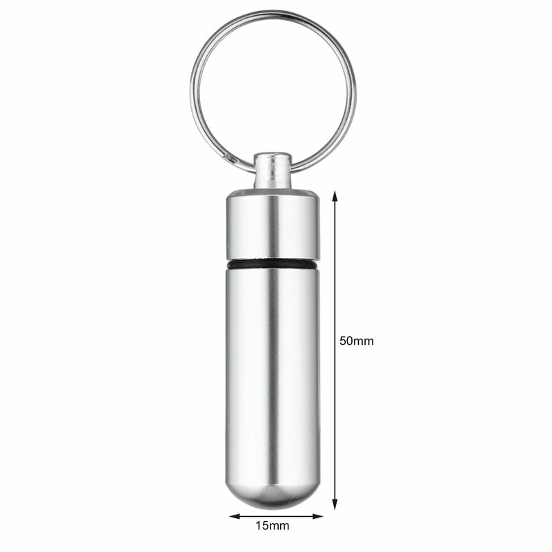2021 HOT Mini Portable Waterproof Aluminum Silver Pill Box Case Bottle Cache Drug Holder Container With Key-Chain Key Holder