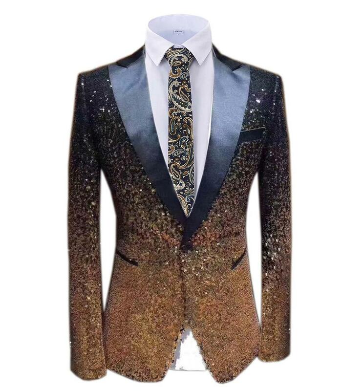 Men's Suits Jackets Shiny Sequin  1 Piece Slim Fit Tuxedo Party Blazer for Wedding Groomsmen Jacket(Only Blazer)t