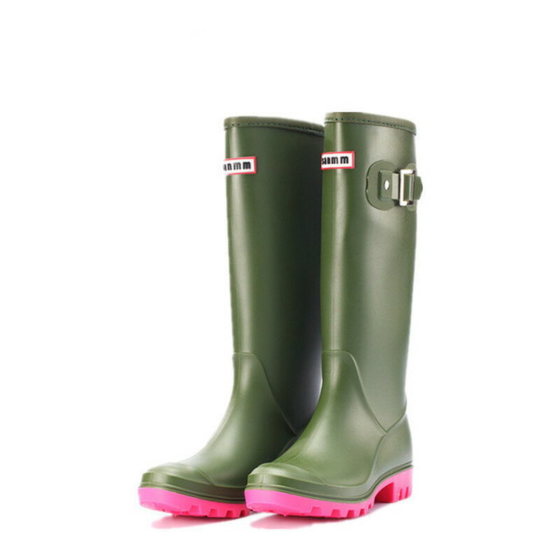 Botas de água de joelho antiderrapante para mulheres, botas de água, tubo longo, galochas de borracha, sapatos de chuva na moda