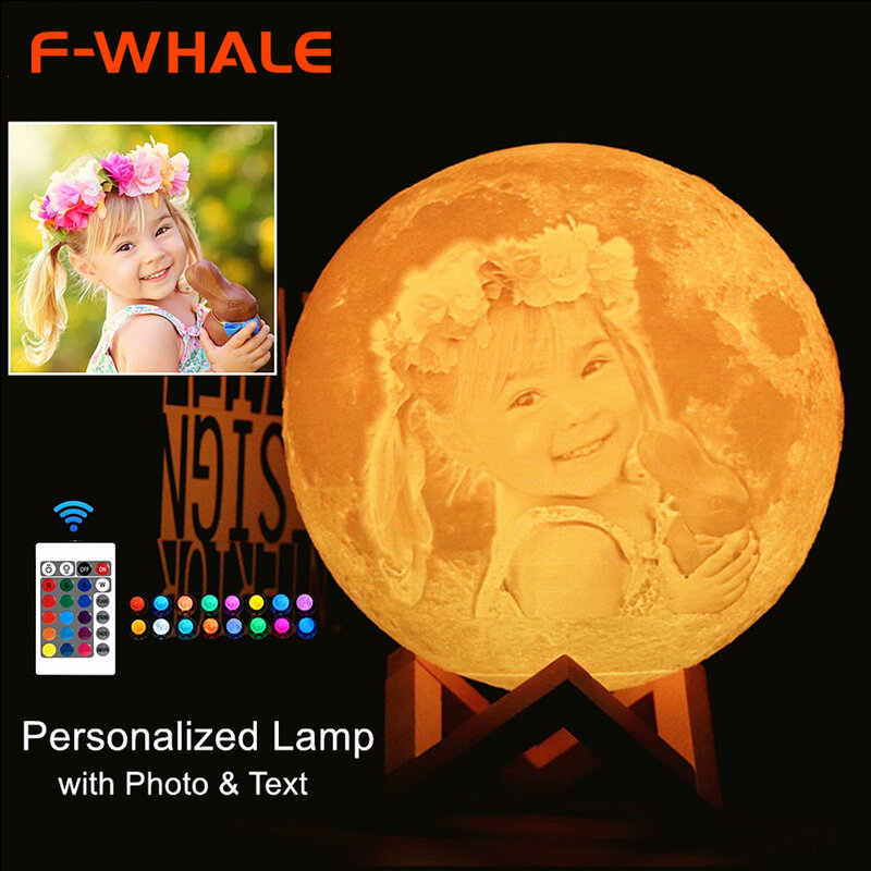 아이, 여자 친구를 위한 드롭쉽 사진/텍스트 주문 달 램프 밤 빛 3D 인쇄 재충전 용 개인화 된 타이밍 달 빛 선물