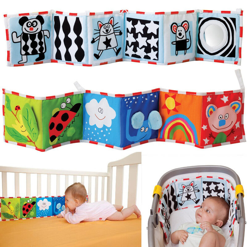 Sensorial Brinquedos Educativos para Bebês, Recém-nascido Infantil Bed Sticker Books, Animal Giraffe Cloth Book, Crib Bumper, 0-12 meses