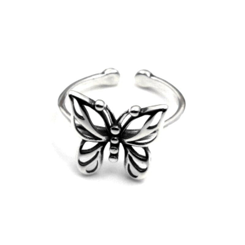 Anel vintage de borboleta, prata esterlina 925 real, ajustável, minimalista, joias finas para mulheres, presente de festa