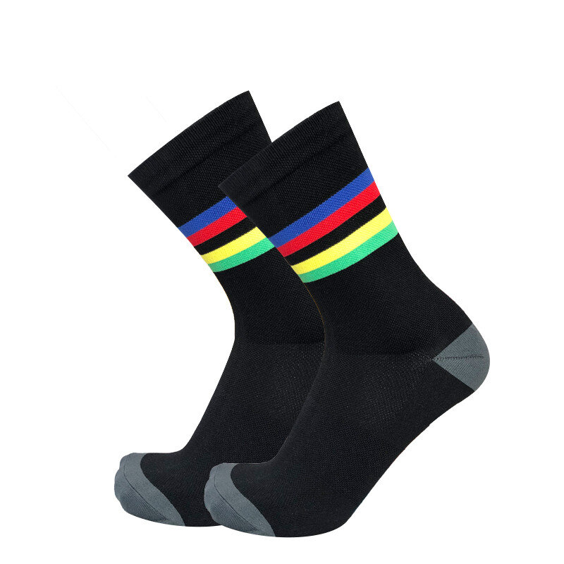 Новые велосипедные носки для мужчин и женщин, мужские Разноцветные полосатые спортивные дышащие компрессионные велосипедные носки для чемпионов, носки для велоспорта