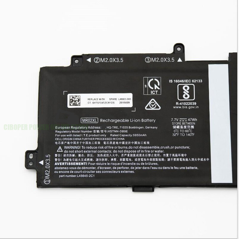 Bateria genuína mr02xl 7.7v do portátil de cp/47wh para o caderno mr02xl HSTNN-DB9E L45645-2C1 L46601-005