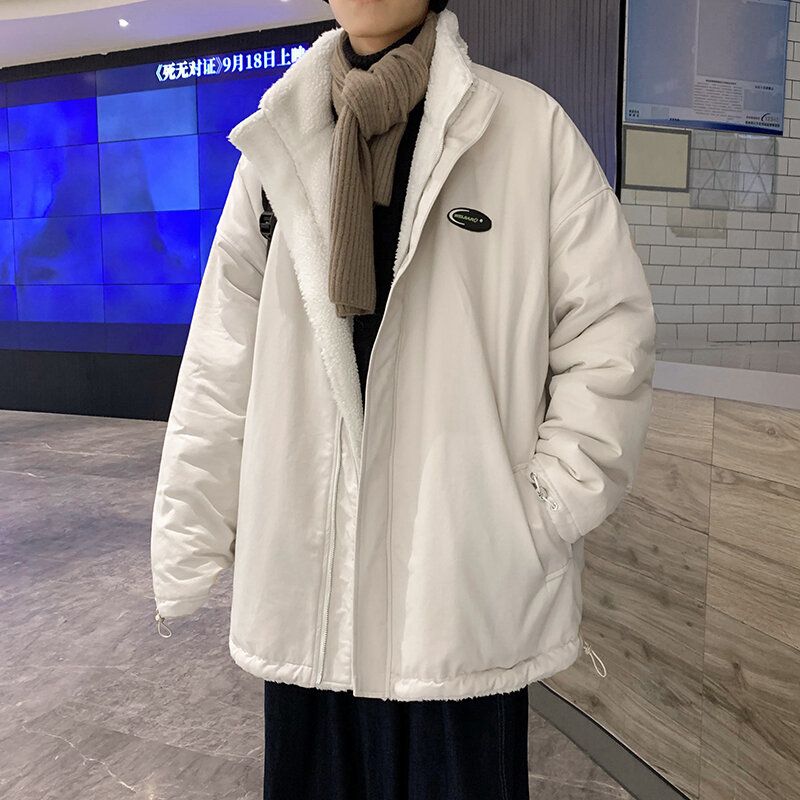 ゆったりとした男の子のための韓国のウールコート,冬,男性のための厚いトレンド,カジュアルな男の子のトップス,2面,2020