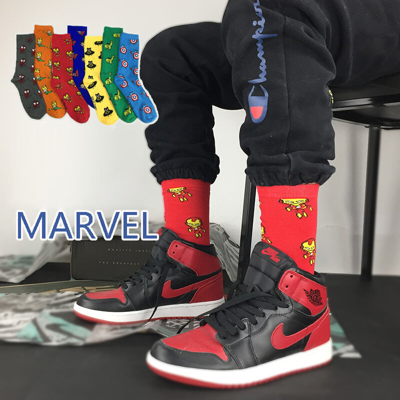Носки Marvel, носки с героями комиксов, Железный человек, Капитан Америка, Теплые повседневные носки до колена с прострочкой, Супермен