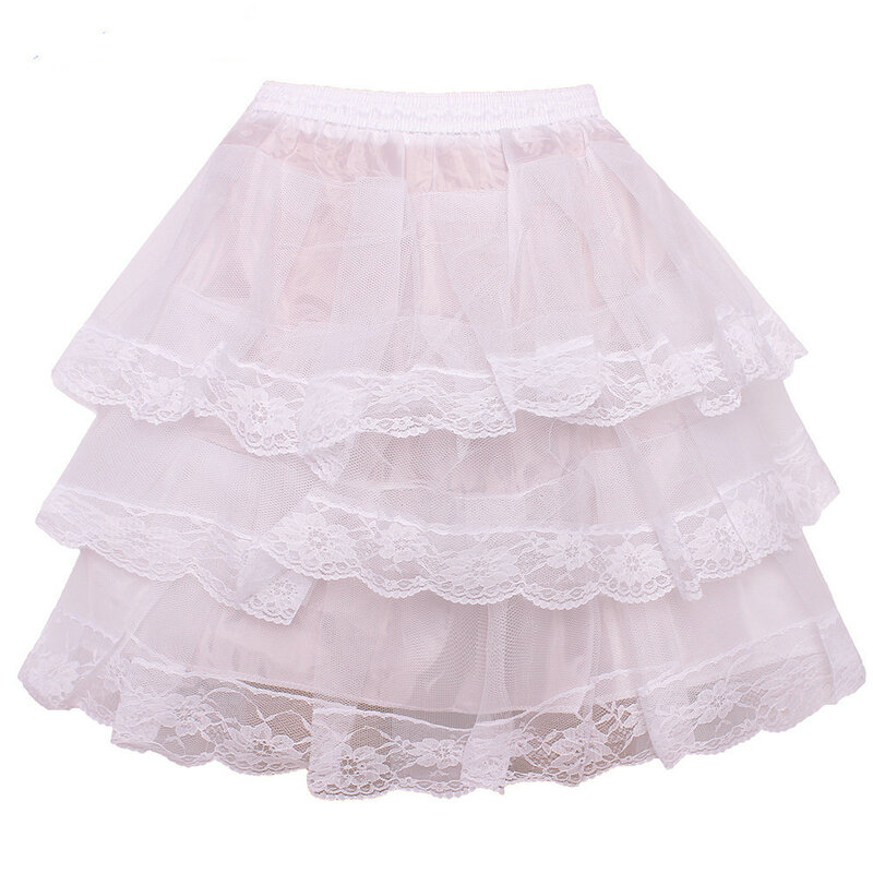 สั้นSapphire Petticoat Lolita Petticoat 3ชั้นขอบลูกไม้สีดำสีขาวชุดแต่งงานCrinoline