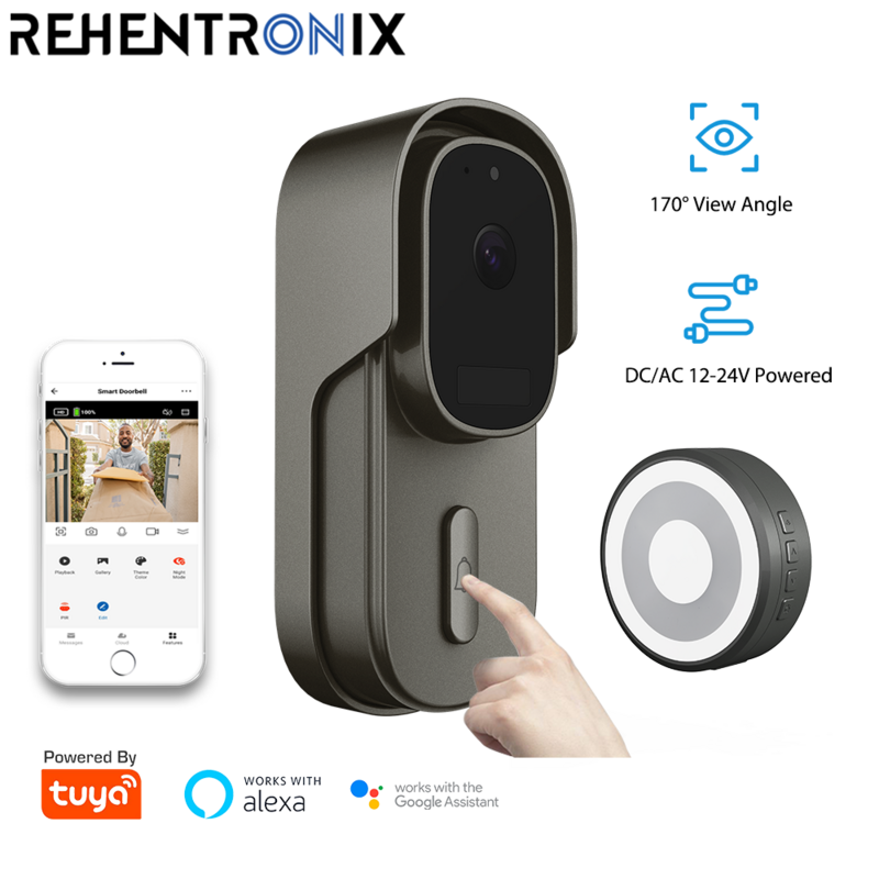 Tuya WiFi Doorbell Camera Battery DC AC 12-24V Powered SmartHomeVideo Doorbell Home 1080P Wireless Intercon Door bell with Alexa