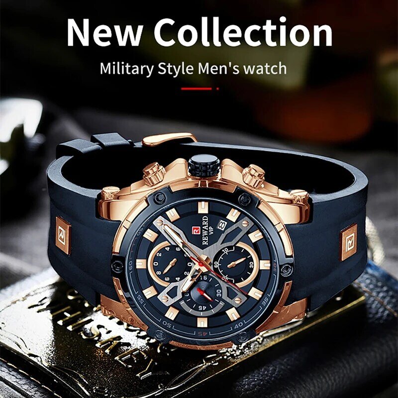 RECOMPENSA-relógio de pulso quartzo cronógrafo impermeável masculino, relógios azuis, relógio esportivo, marca superior, luxo, novo, 2021