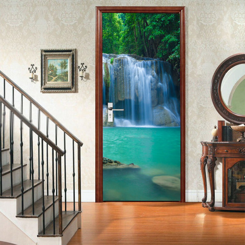 Seascape Wallpaper 3D Door Sticker For Kitchen Bedroom Decorating Sliding Glass Door Poster Home Design Decor Mural Wall Decals