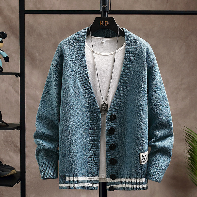 Top Grade Sweter Kardigan Pria Rajutan Fashion Merek Musim Gugur Musim Dingin Baru Jaket Mantel Kasual Korea Hitam Pakaian Pria 2021