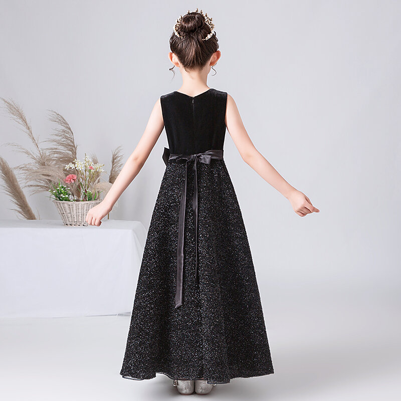Черное официальное платье Dideyttawl для девочек, длинная бархатная юбка с блестками, платье принцессы для свадьбы, вечеринки, подростков, детей