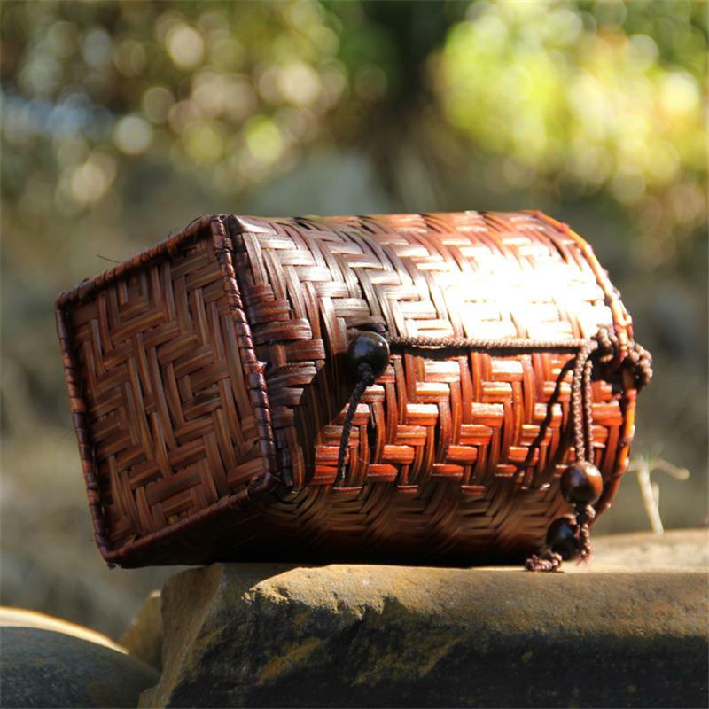 حقيبة صغيرة ريترو منسوجة يدويًا من الخيزران ، 10 × 20 سنتيمتر ، حقيبة كتف مستديرة أصلية ، لتخزين الشاي ، a6101