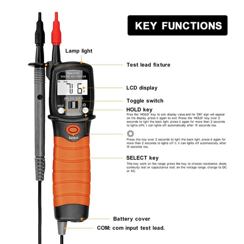 Btmeter BT-38B, Digitale Multimeter Handheld Pen Type,Backlight Lcd-scherm, Dc/Ac Voltmeter Voltage Meter, continuïteit Tester