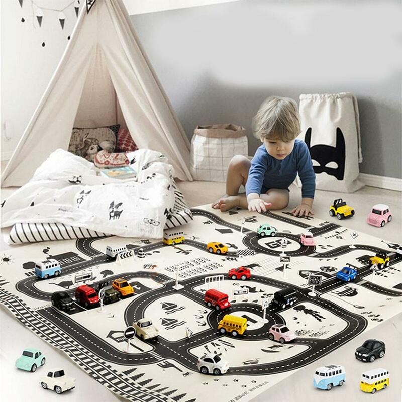 Noord Europese Stijl Kid Auto Stad Scène Verkeer Snelweg Kaart Speelkleed Educatief Speelgoed Voor Kinderen Peuter Klim Spel Road tapijt