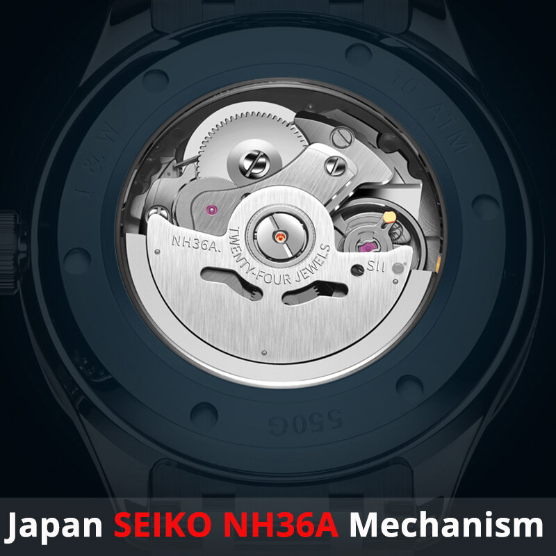 SEIKO-Reloj de pulsera automático para hombre, cronógrafo mecánico de acero de tungsteno, zafiro, calendario, 10bar, NH36, I & W, nuevo, 2021