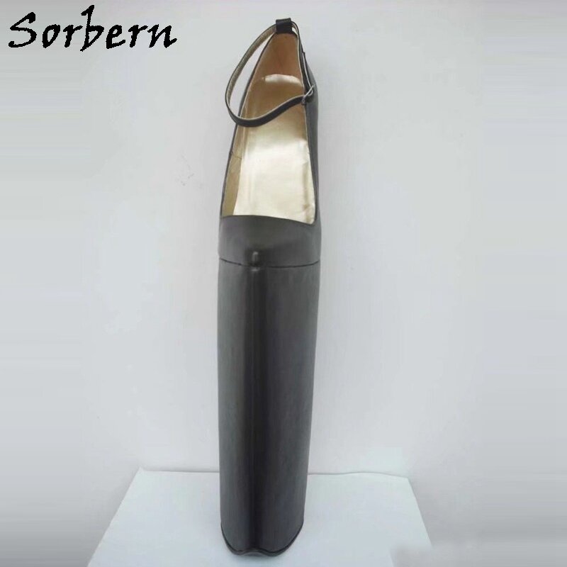 Sorbern-Escarpins à talons hauts en cuir véritable pour femmes, chaussures à plateforme optique, bout pointu, bracelet de rinçage, noir mat, 40cm