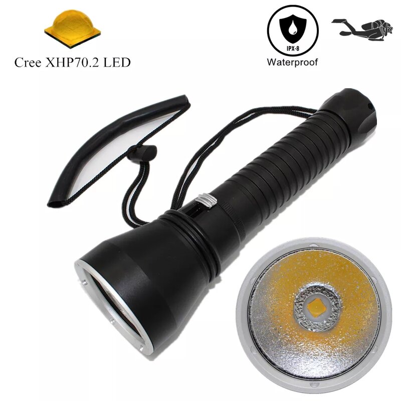 Wasserdicht tauchen taschenlampe XHP70 LED weiß/Yell licht unterwasser sucba dive fotografie speerfischen taschenlampe + 2x 22650 + ladegerät
