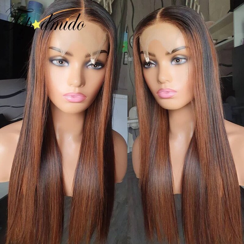 Perruque Lace Front wig Remy brésilienne naturelle, cheveux de bébé, 4x4, Lace Transparent, à reflets bruns, 13x4