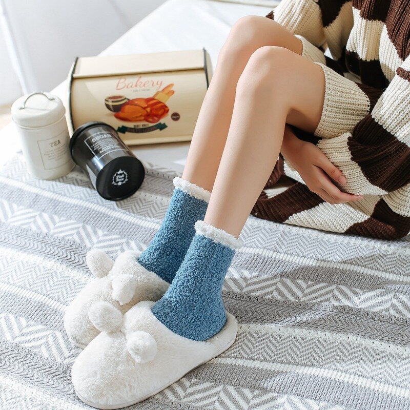 Coral Fleece Sokken Voor Vrouwen In De Herfst En Winter Met Verdikte Mid-Dikte Pluche Warme Thuis Vloer Sokken Slaap sokken