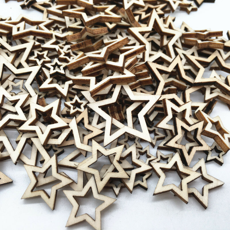 50pcs peças de madeira em forma de estrela de recorte de madeira inacabada para projetos de artesanato de madeira diy, etiquetas de presente, decoração de casa