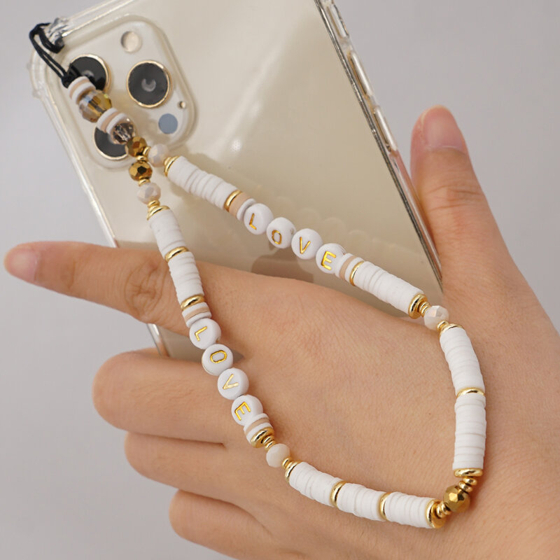 Heishi – bracelet de pâques pour téléphone portable, perles d'argile perlées, chaîne de téléphone mauvais œil, bijoux de téléphone pour femmes, lanière Anti-perte