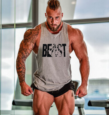 Pakaian Merek Gym Tank Lari Pria Fitness Binaraga Rompi Gambar Binatang Pakaian Olahraga Kaus Dalam Otot