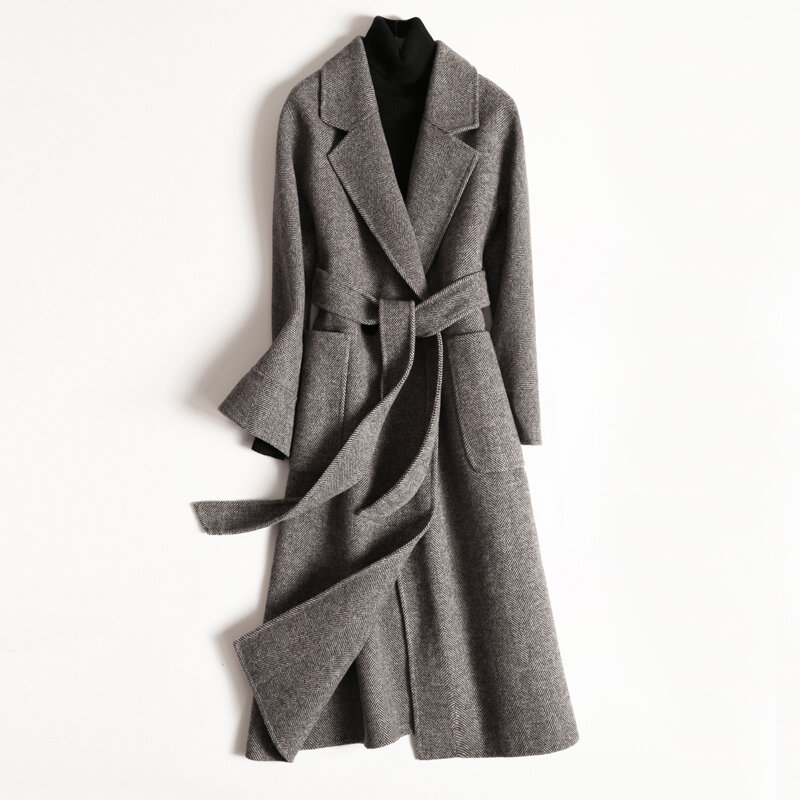 Abrigo de lana de doble cara para mujer, Chaqueta larga Vintage de lana coreana, abrigo JLK17KD17603 MY1247, Otoño e Invierno