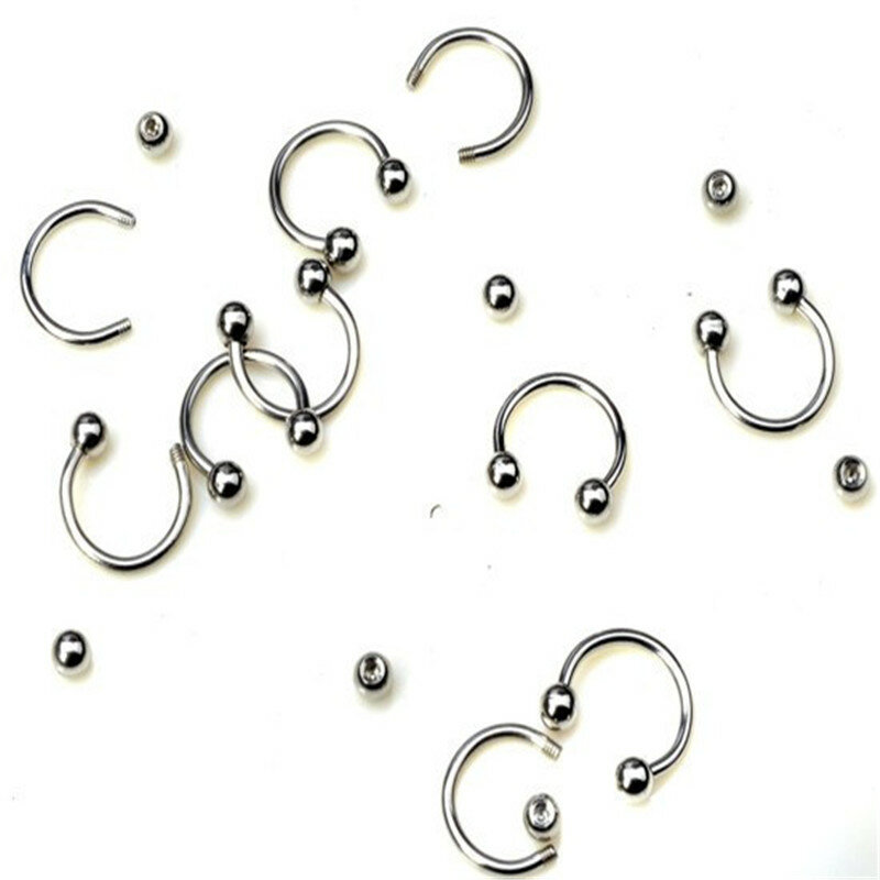 PINKSEE 10Pcs 316L Surgical Stainless Steel Circular Barbells Horseshoe 18g Lip Ring Eyebrow Nose Studs Body Piercing Jewelry