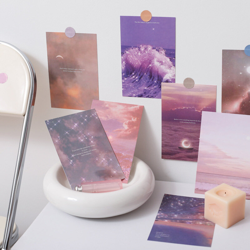 Ins fioletowy marzycielski chmury Ocean pocztówka dziewczyna Diy dekoracyjne karty plakat dekoracyjny do domu sypialnia naklejka ścienna rekwizyty fotograficzne 15 arkuszy