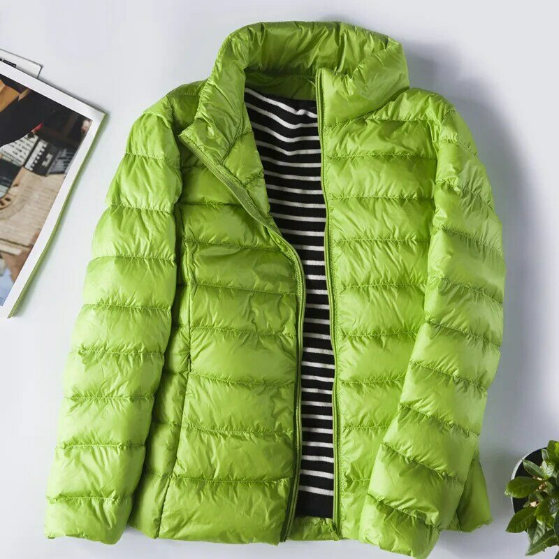 여성용 초경량 다운 재킷, 2023 신상 퍼퍼 오리 깃털 코트, 슬림하고 따뜻한 파카, 솔리드 휴대용 아웃웨어, 6XL, 7XL, 가을 겨울