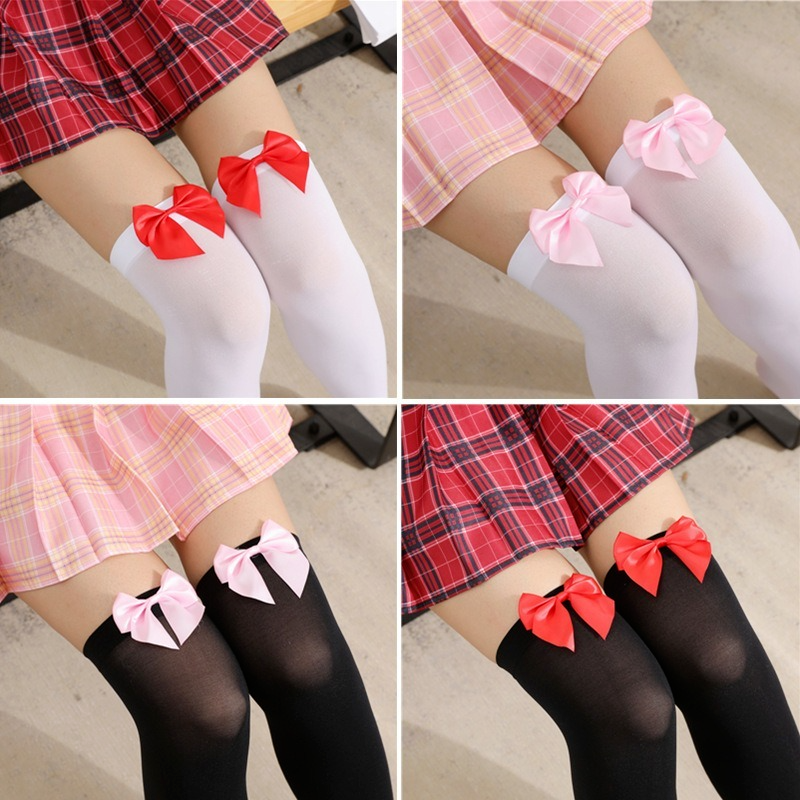 20-color Thin Ribbon Bowknot Thigh High Stockings Ladies Sexy Wild Sweet Student Summer Cute White Fashion Fun Over The Knee