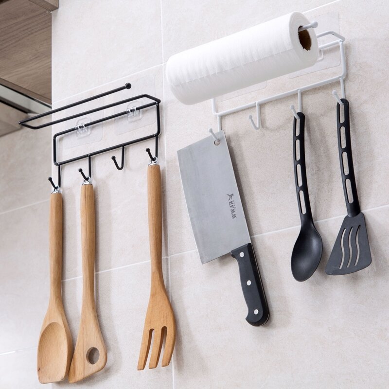 Kitchen paper roll with hooks housekeeper on the wall towel rack holder kitchen accessories organizer for toilet paper