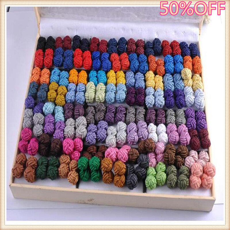 Multicolor Tecido Elástico Silk Knot Camisa Abotoaduras, DIY trançado Handmade, corda dupla bola abotoaduras, 37 cores, 1 par