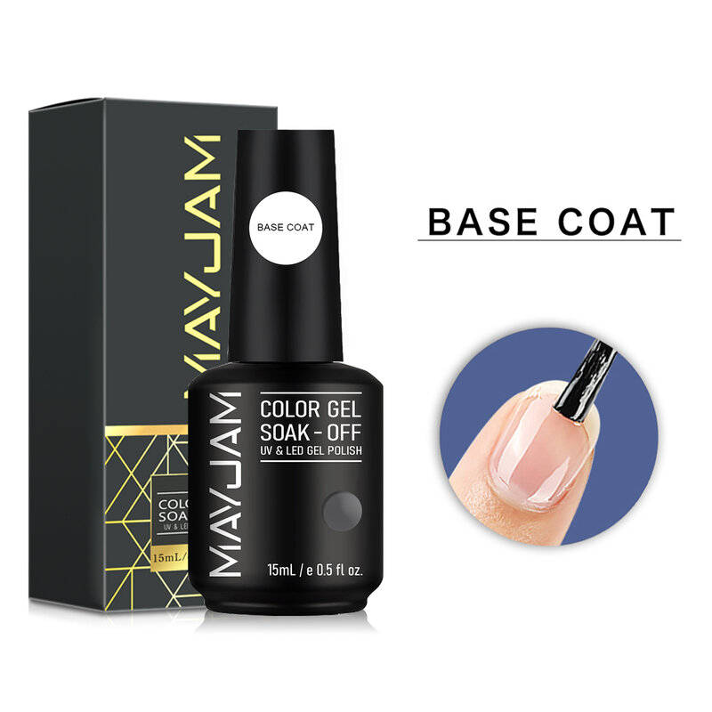 Mayjam Soak Off Base Gel, base e top coat de longa duração, suprimentos profissionais para unhas para manicure, 15ml