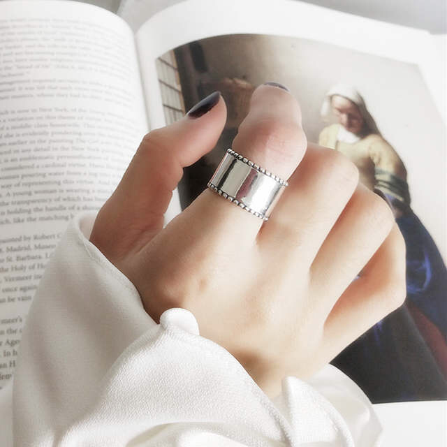 Bohemian Fashion Sivler Color Large Smooth Antique Rings For Women Girls Big Finger Ring Biżuteria ślubna joyas de plata