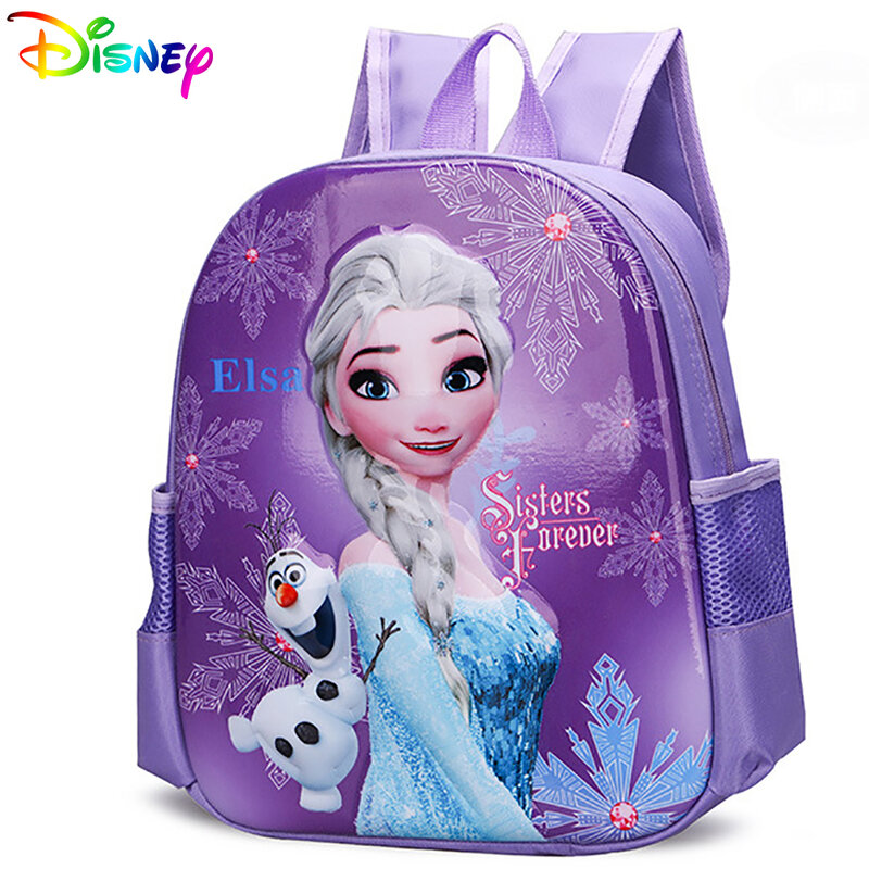 Mochila con estampado de dibujos animados de Frozen para niños, mochilas escolares para niñas, paquetes de hombro con patrón de princesa Elsa linda, marca Disney