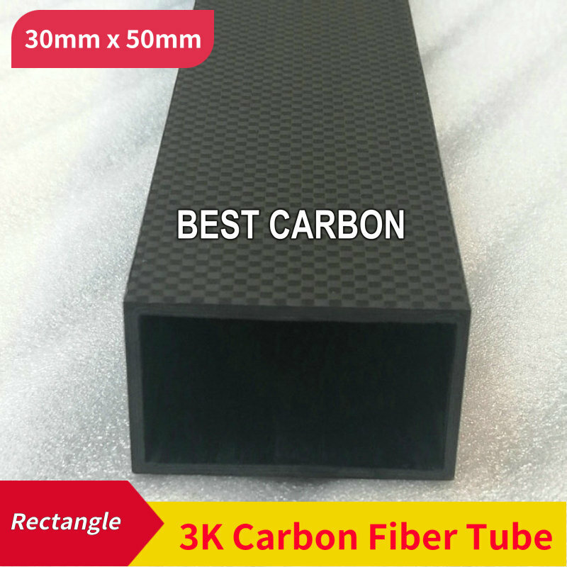 Tela de fibra de carbono 3K de alta calidad, tubo enrollado, forma rectangular, 30mm x 50mm x 500mm de longitud, espesor 2mm, envío gratis