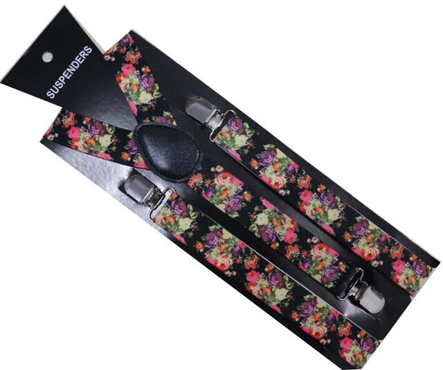 FOXMOTHER Bunga Cetakan Bunga Pria Wanita Uniseks Clip-On Suspender Uniseks Elastis Y-bentuk Kawat Gigi
