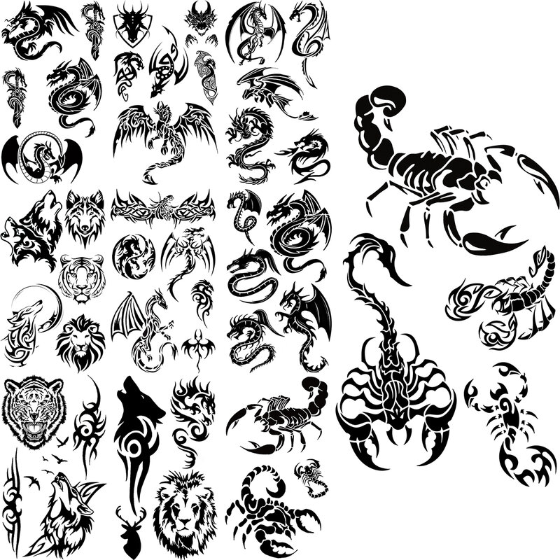Временные татуировки для взрослых мужчин с черным скорпионом, реалистичные тату-наклейки с драконом, волком, тигром, шипами, тату-наклейки для рук и ног, креативные татуировки