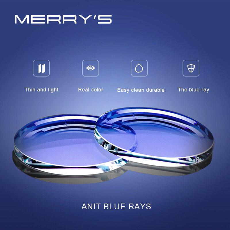 MERRYS blokujące niebieskie światło blokowanie 1.56 1.61 1.67 recepta CR-39 żywica asferyczne okulary soczewki krótkowzroczność nadwzroczność prezbiopia obiektyw