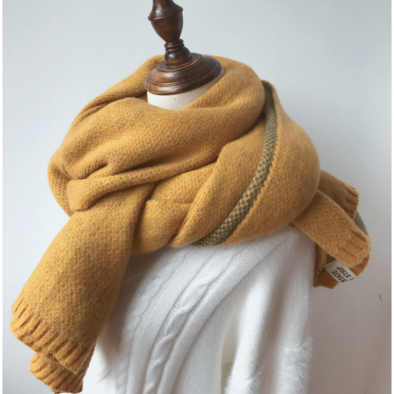 Lenço quente engrossado de inverno feminino, cachecol de cashmere macio sólido, pashmina, laço de chales, cachecol longo de lã de malha
