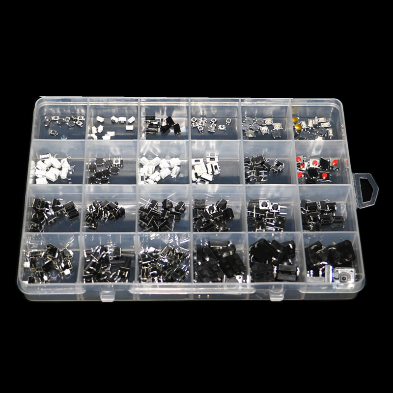 Assorted Botão Tact Interruptores, Micro Interruptor, Mini Interruptor Folha, Reset, 25 Tipos, SMD DIP, 2x4, 3x6, 4x4, 6x6, Kit DIY, 250pcs por caixa